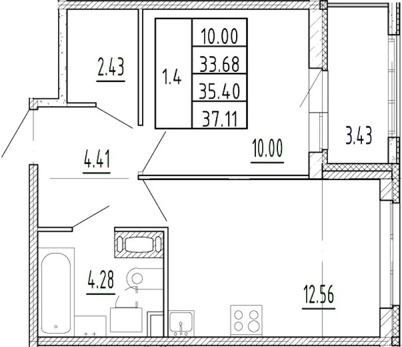 1-комнатная квартира 33.68 м², 2/13 эт., ЖК «Полис Приморский 2»